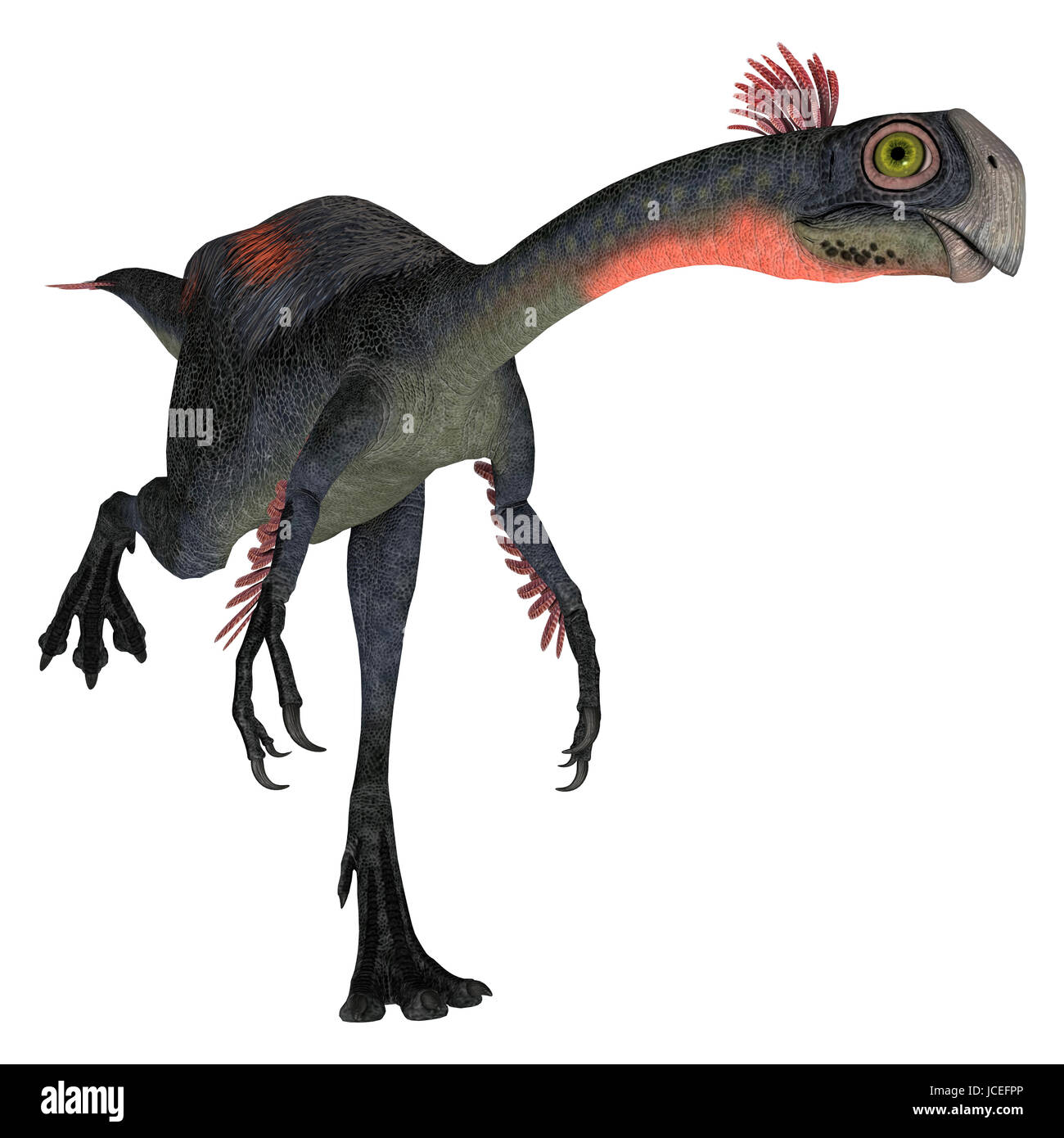 3D digital zu rendern, der eine laufende Dinosaurier Gigantoraptor isoliert auf weißem Hintergrund Stockfoto