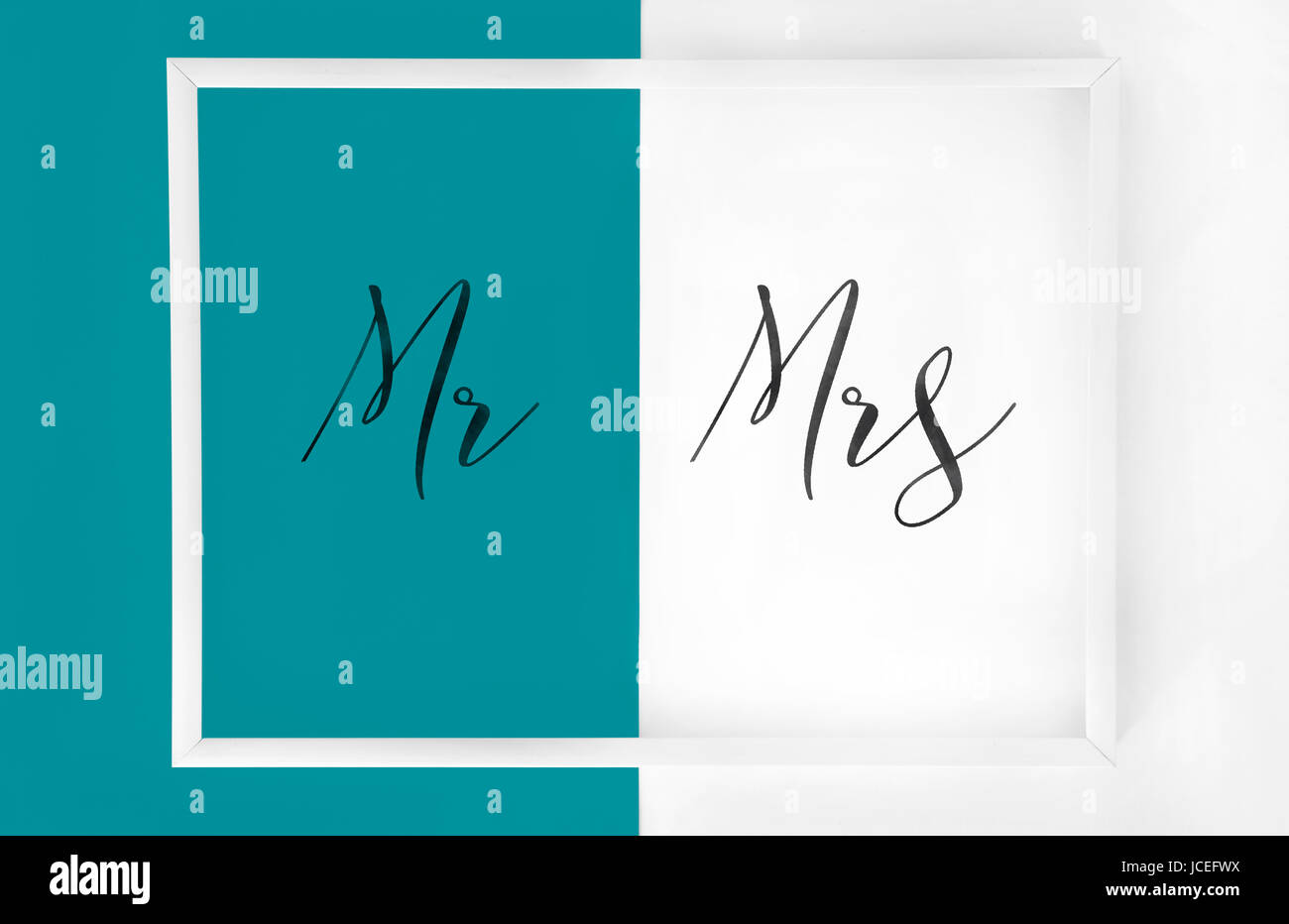 Gerahmte "Mr and Mrs" minimalistische Plakat Stockfoto