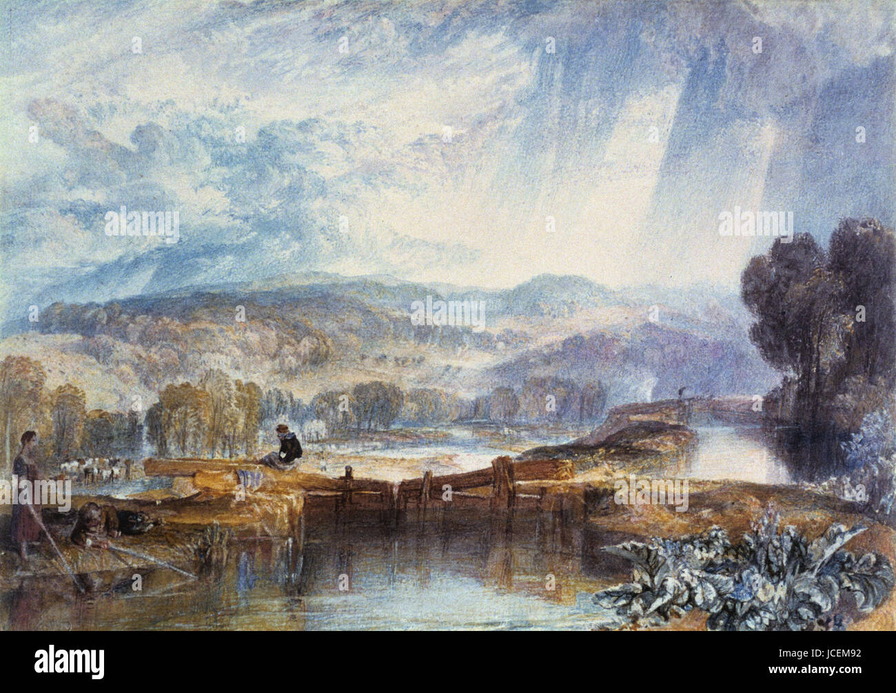 Joseph Mallord William Turner - Landschaftsmalerei mit Kindern Angeln in der Nähe eine Sperre 1823 Stockfoto