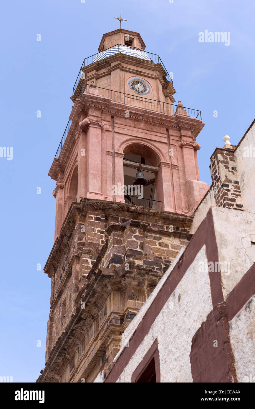 die Pfarrei der Unbefleckten Empfängnis in Real de Catorce, Mexiko. Wallfahrtsort bekannt für die Wunder, die durchgeführt wurden. Stockfoto