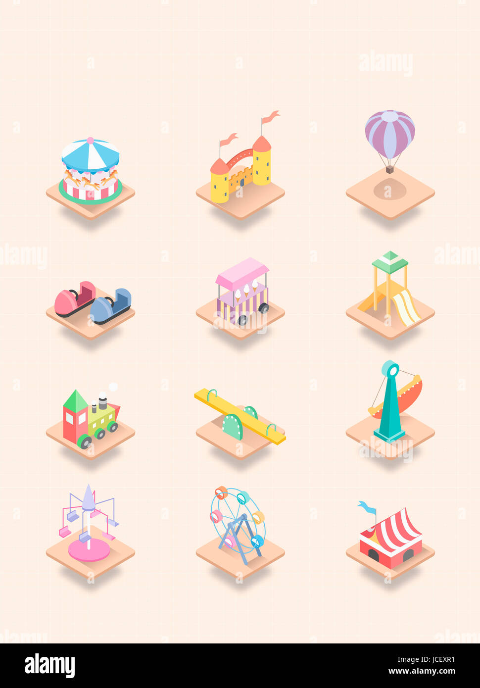 Verschiedene Symbole, die im Zusammenhang mit Vergnügungspark Stockfoto