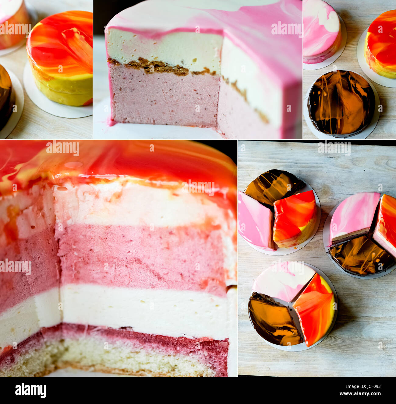 Hier mousse drei solche wunderschönen Sets Kuchen Stockfoto