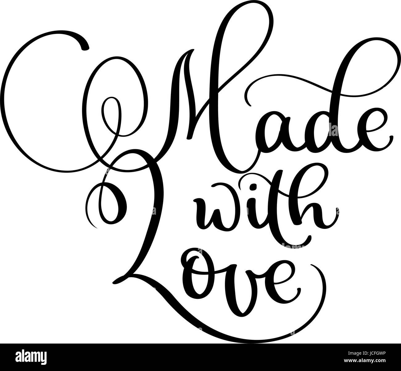 Gemacht mit Liebe Vintage Vektortext. Kalligraphie Beschriftung Abbildung EPS10 auf weißem Hintergrund. Stock Vektor