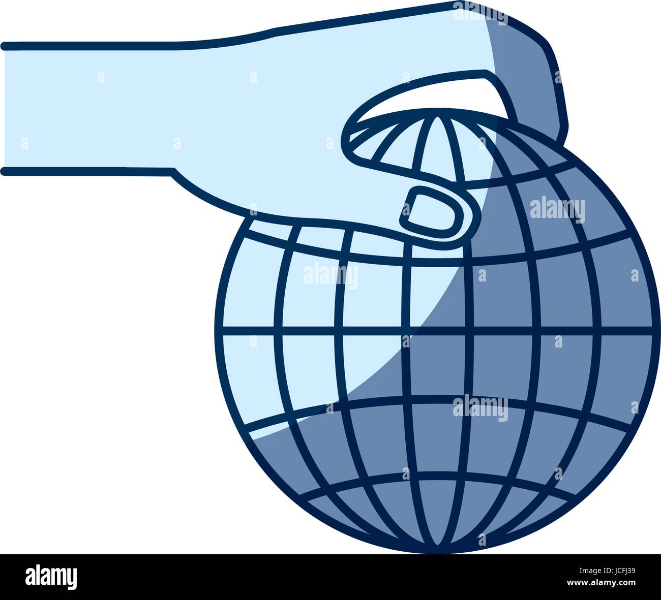 blaue Farbe Kontur Schattierung der Seitenansicht von Hand mit einem Globus-Diagramm zu hinterlegen Stock Vektor