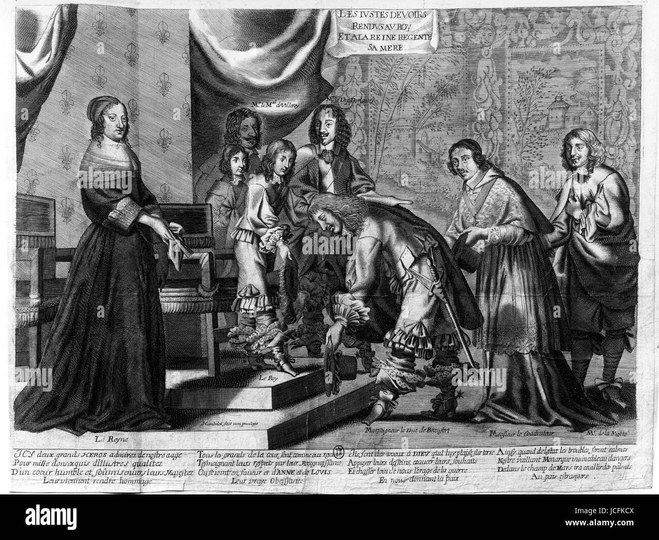 Hommage an das Kind König Louis XIV, nach der Fronde (französische Bürgerkrieg) gegeben Gravur 17. Jahrhundert Stockfoto