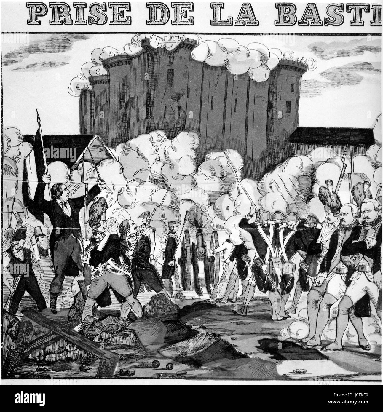 Der Sturm auf die Bastille 14. Juli 1789-Gravur Stockfoto