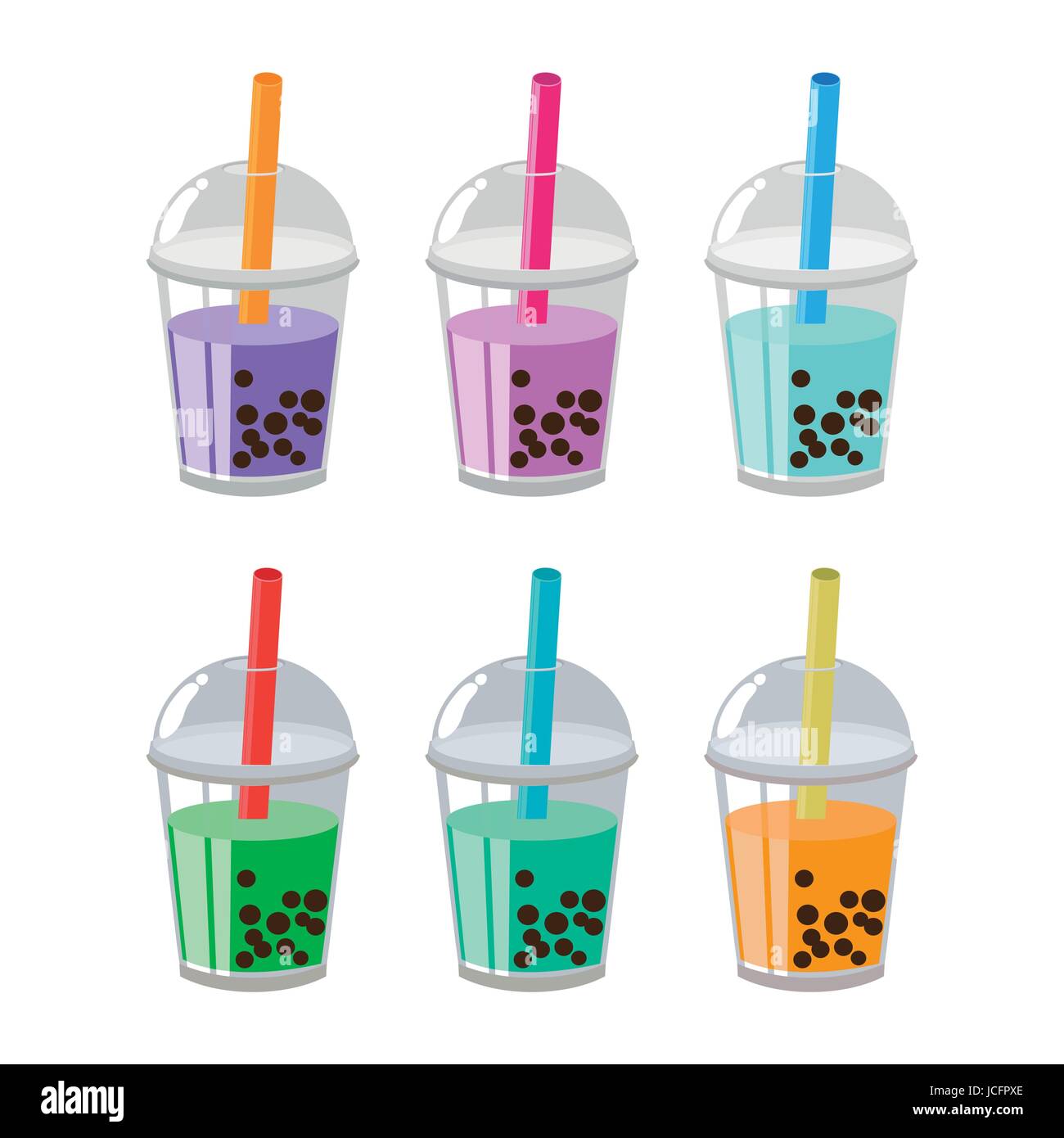 Bubble Tea oder Milch Cocktail flaches Design Set isoliert auf weißem Hintergrund. Vektor-Illustration. Stock Vektor