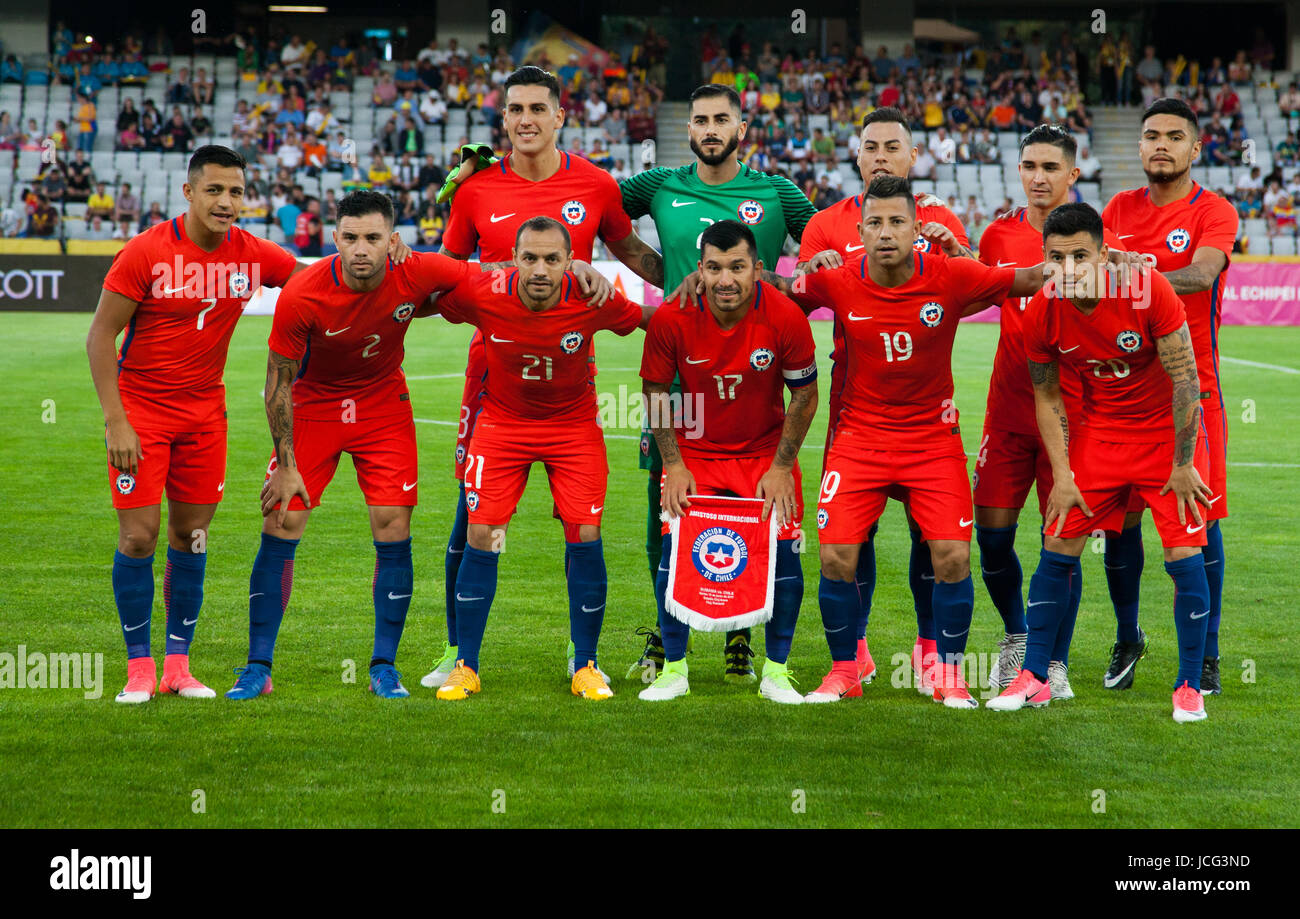 Chile-Fußball-Nationalmannschaft posiert vor Rumänien Vs Chile freundlich,  Cluj-Napoca, Rumänien - 13. Juni 2017 Stockfotografie - Alamy