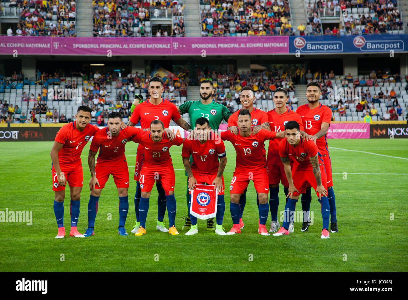 Chile-Fußball-Nationalmannschaft posiert vor Rumänien Vs Chile freundlich,  Cluj-Napoca, Rumänien - 13. Juni 2017 Stockfotografie - Alamy