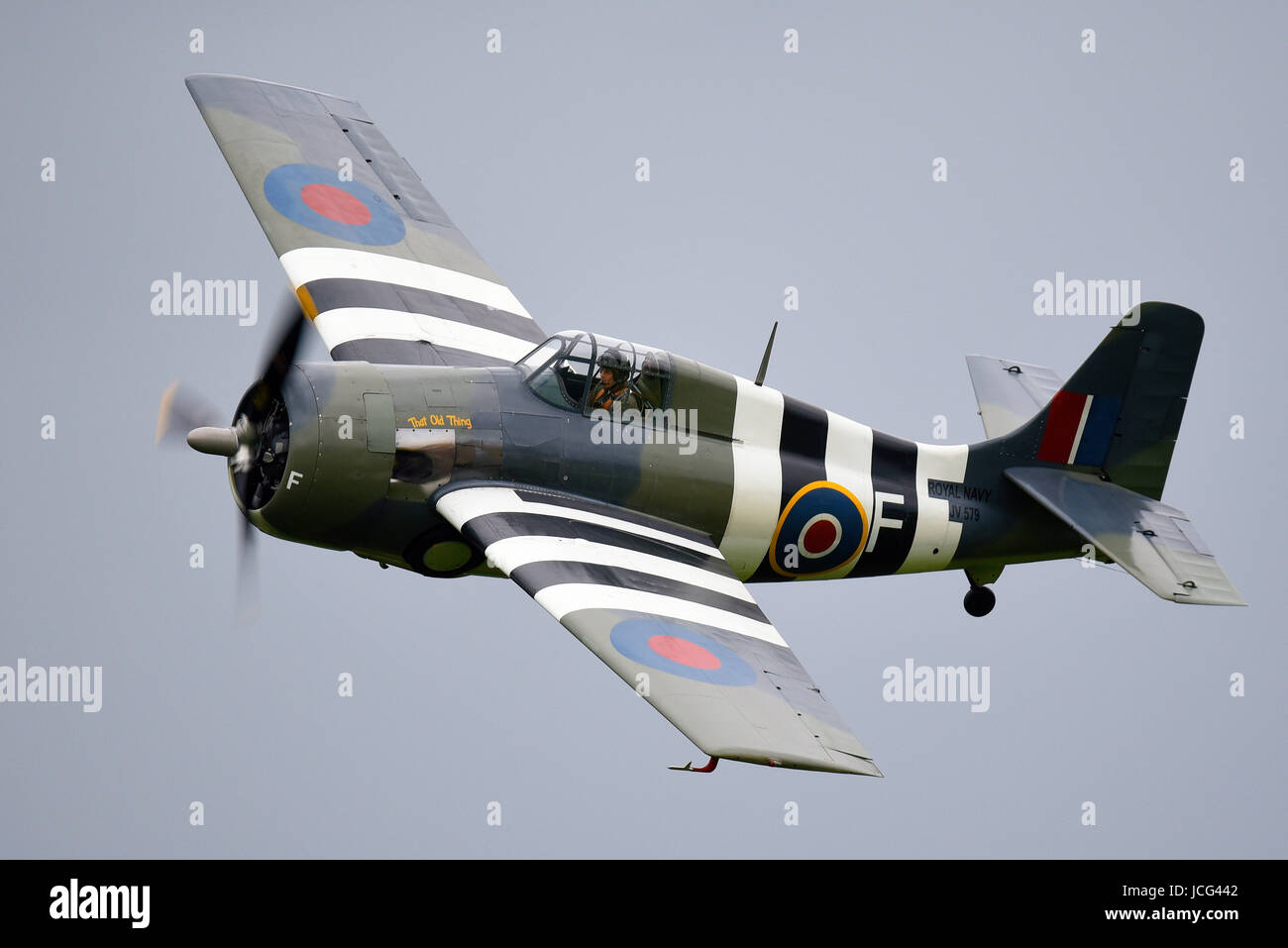 Grumman F4F Wildcat Jagdflugzeug fliegt auf einer Flugschau. Royal Navy Scheme Grumman Martlet, britischer Name Stockfoto