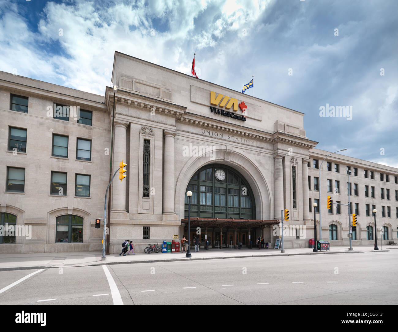 VIA Rail Canada Union Station im Zentrum von Winnipeg. Winnipeg Eisenbahnmuseum. Main Street, Winnipeg, Manitoba, Kanada 2017. Stockfoto