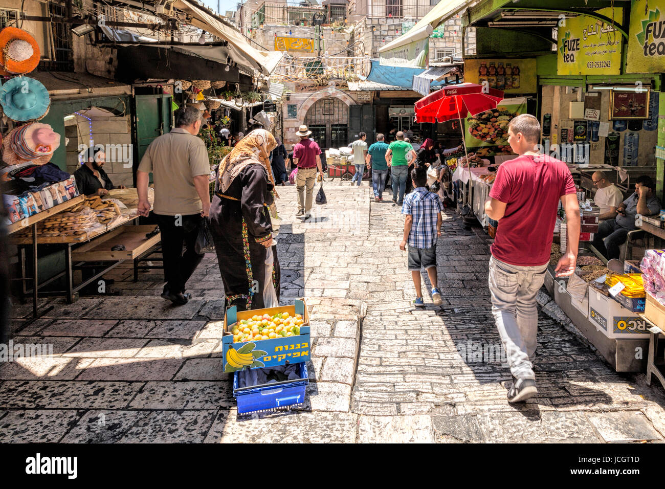 Markt in der Nähe von Damaskus-Tor in der alten Stadt von Jerusalem, Israel. Stockfoto