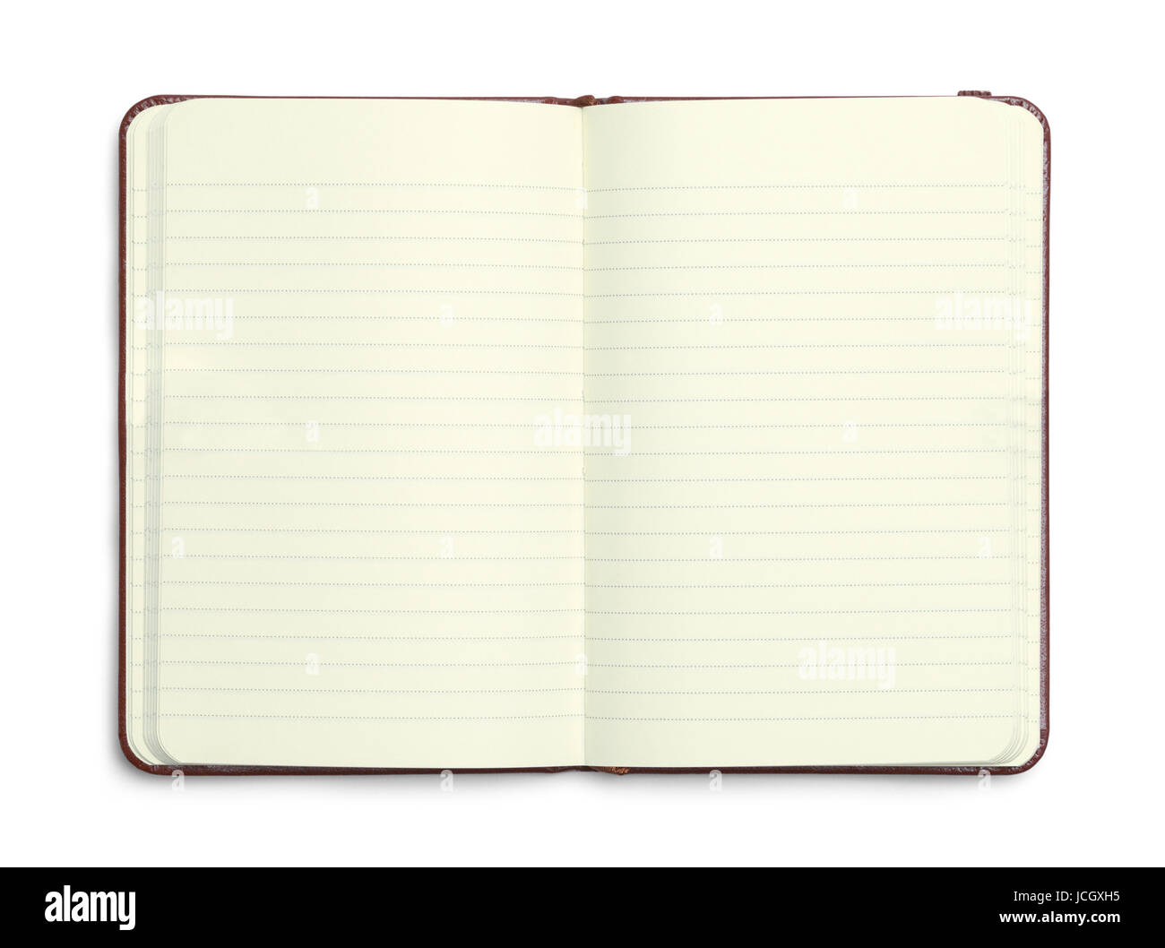 Öffnen braun Leder Journal, Isolated on White Background. Stockfoto