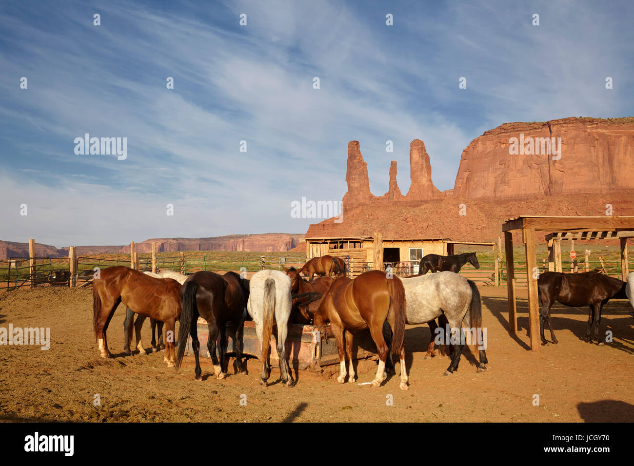 Pferde Reiten in Monument Valley, Arizona, Vereinigte Staaten Stockfoto