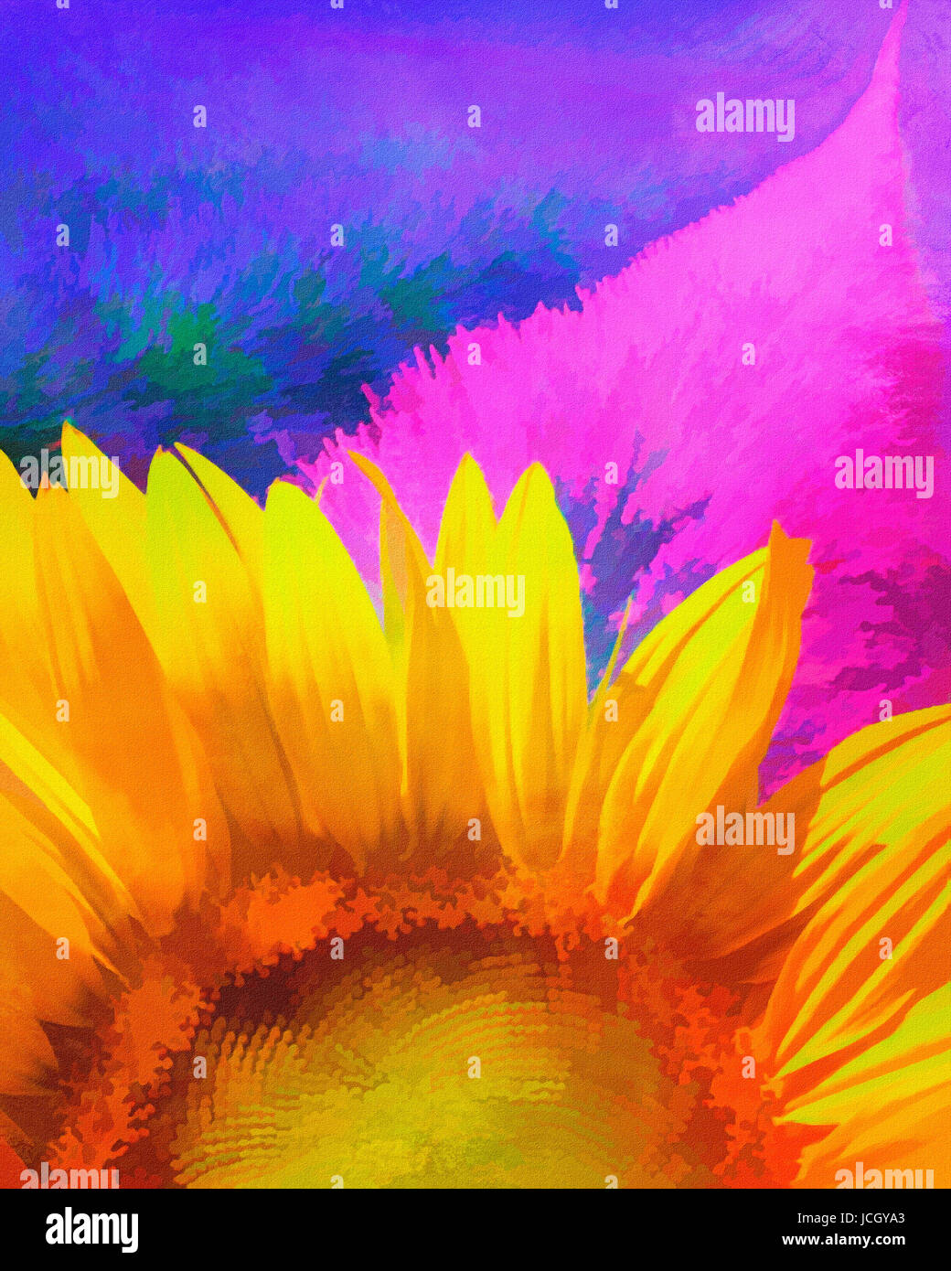 DIGITALE Malerei: Lavendel und Sonnenblumen Stockfoto