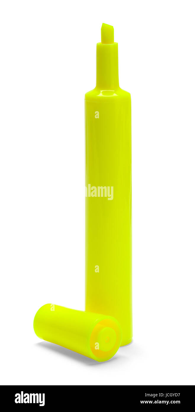 Gelbe Markierung und Deckel, Isolated on White Background. Stockfoto