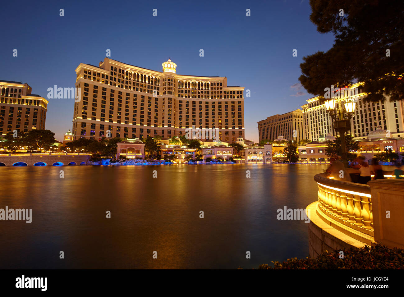Bellagio Hotel in der Nacht, Las Vegas, Nevada, Vereinigte Staaten von Amerika Stockfoto
