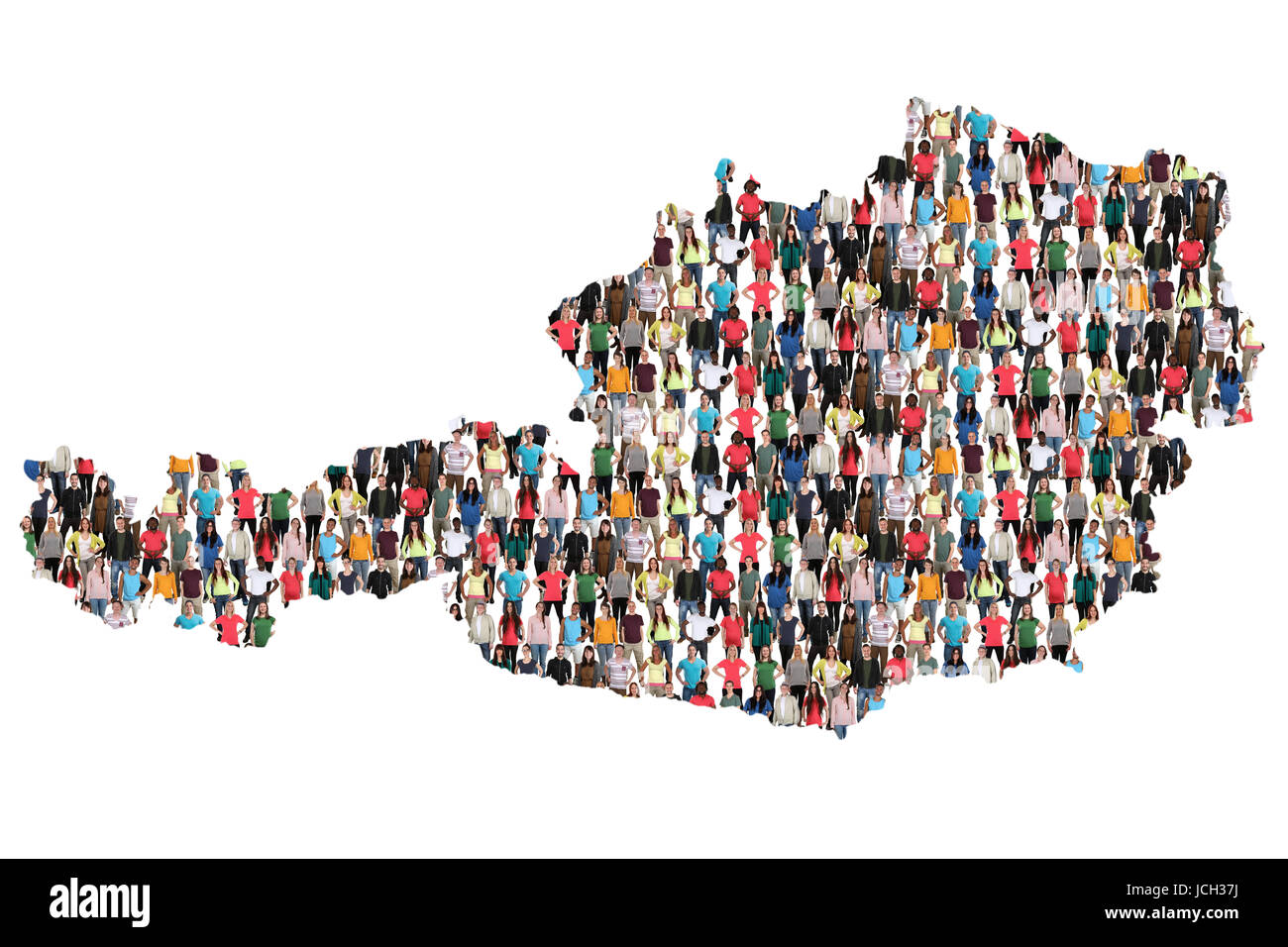 Österreich Karte multikulturelle Gruppe von Menschen integration Zuwanderung Vielfalt isoliert Stockfoto