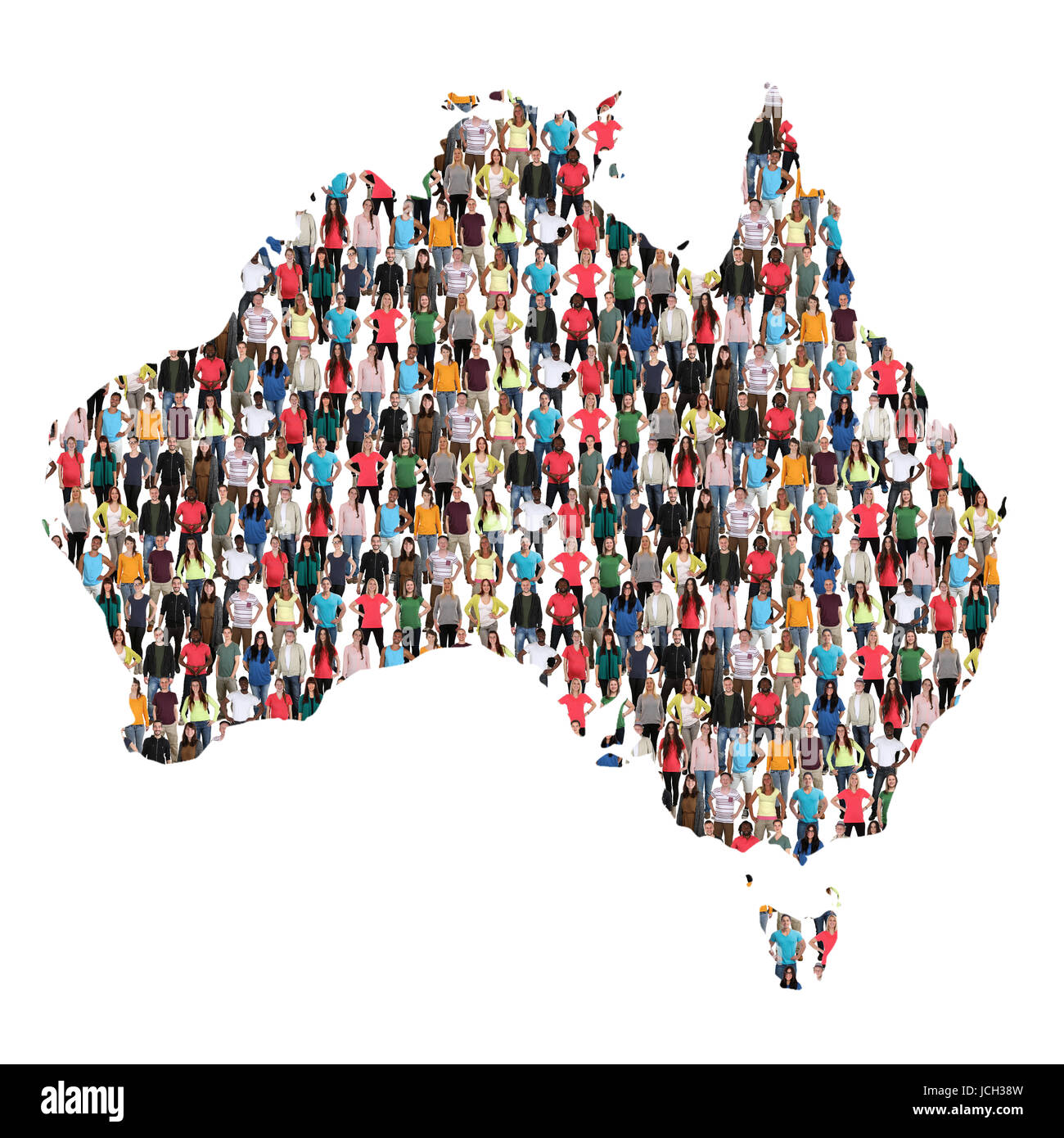 Australien Karte multikulturelle Gruppe von Menschen integration Zuwanderung Vielfalt isoliert Stockfoto