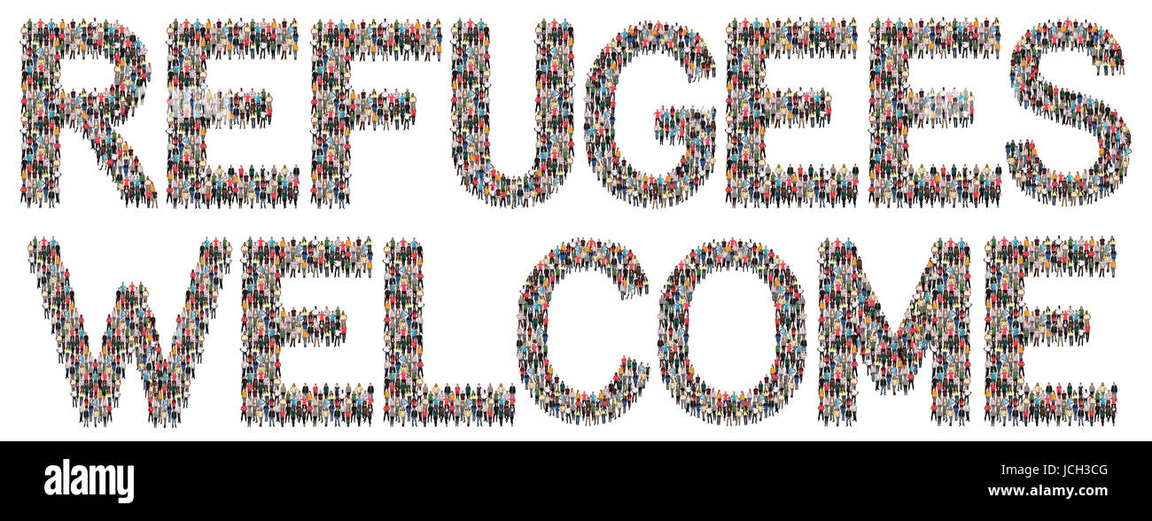 Flüchtlinge willkommen Einwanderer Multi ethnischen Gruppe von Menschen, die isoliert Stockfoto