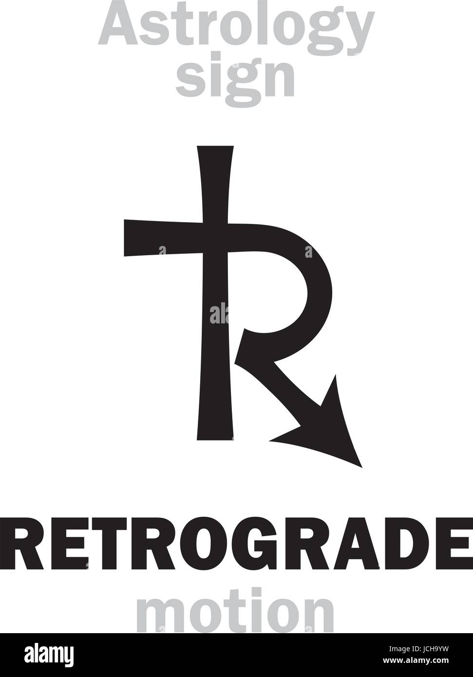Astrologie-Alphabet: RÜCKLÄUFIGE Bewegung (Regression). Hieroglyphen Charakter Zeichen (einzelnes Symbol). Stock Vektor