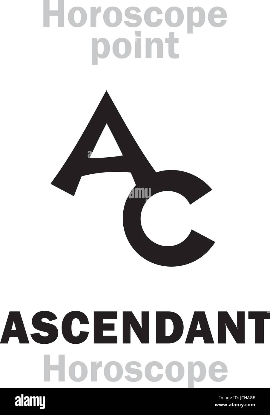 Astrologie-Alphabet: ASZENDENT (Horoskop / Stunde Beobachter), Punkt des Horoskops. Hieroglyphen Charakter Zeichen (einzelnes Symbol). Stock Vektor