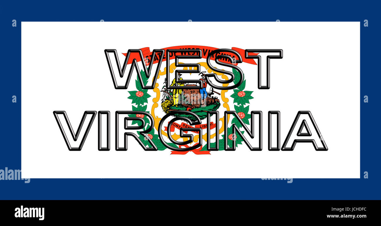 Abbildung der Flagge des Staates West Virginia in den USA mit dem Staat auf die Fahne geschrieben. Stockfoto