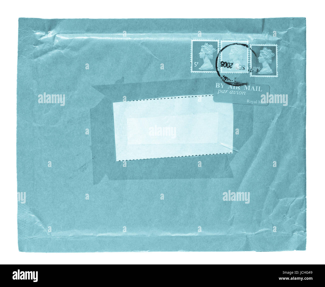 Brief oder Päckchen Umschlag über weiß - cool Cyanotypie isoliert  Stockfotografie - Alamy