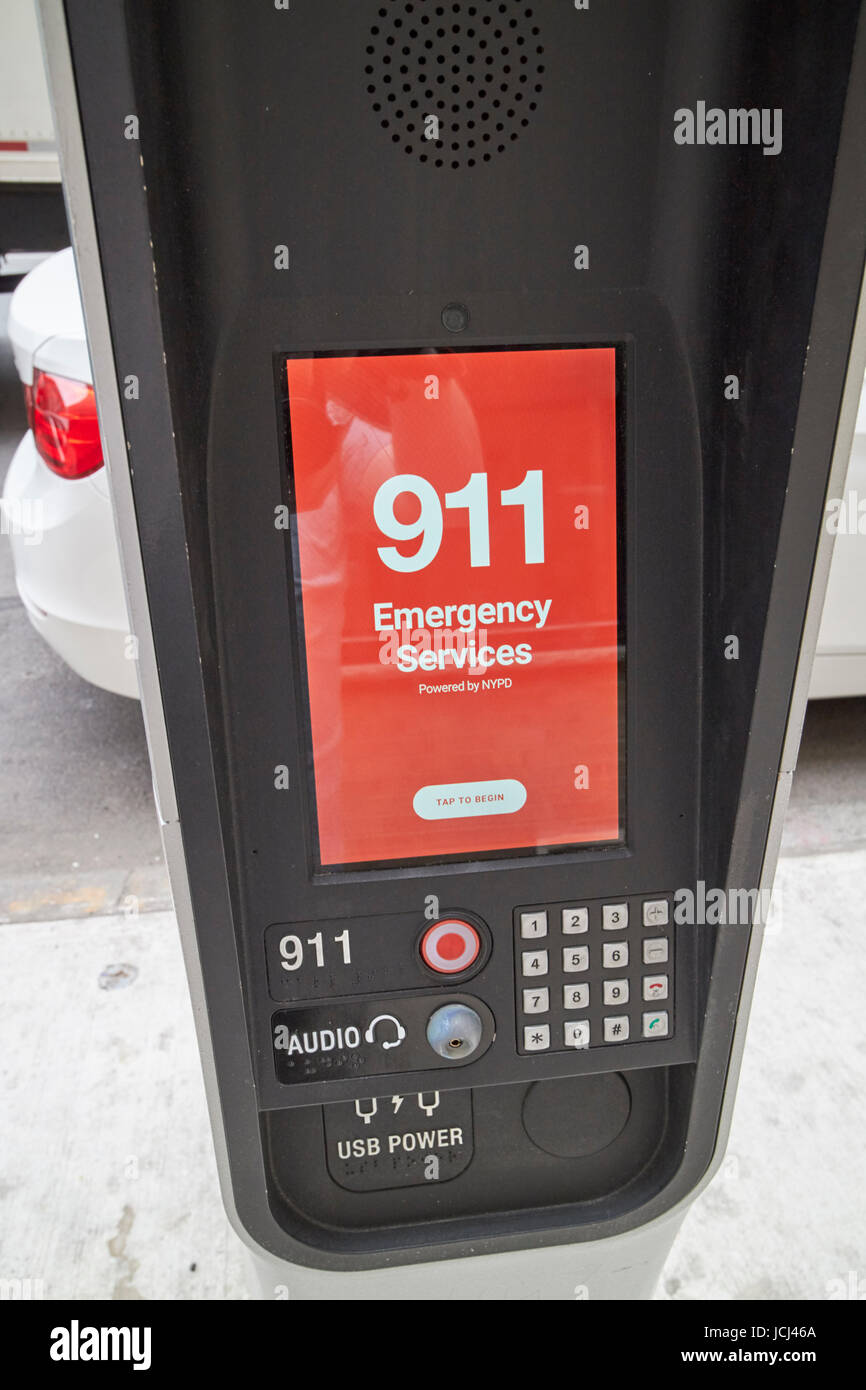 kostenlose 911 Notfalldienste link nyc öffentlichen WLAN Kiosk New York City USA Stockfoto