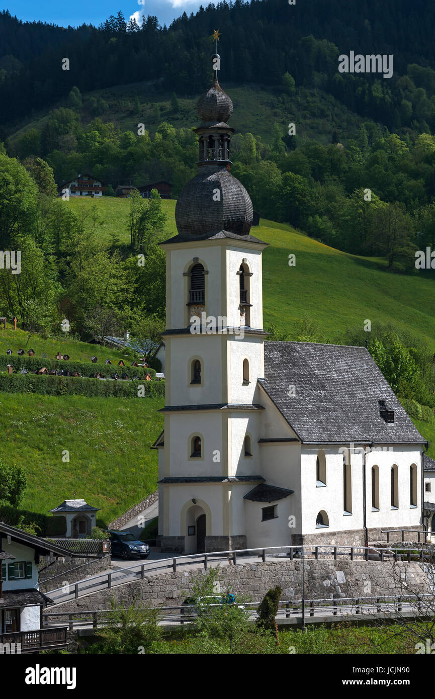 Pfarrkirche St. Sebastian, Ramsau, Berchtesgadener Land, Oberbayern, Deutschland Stockfoto