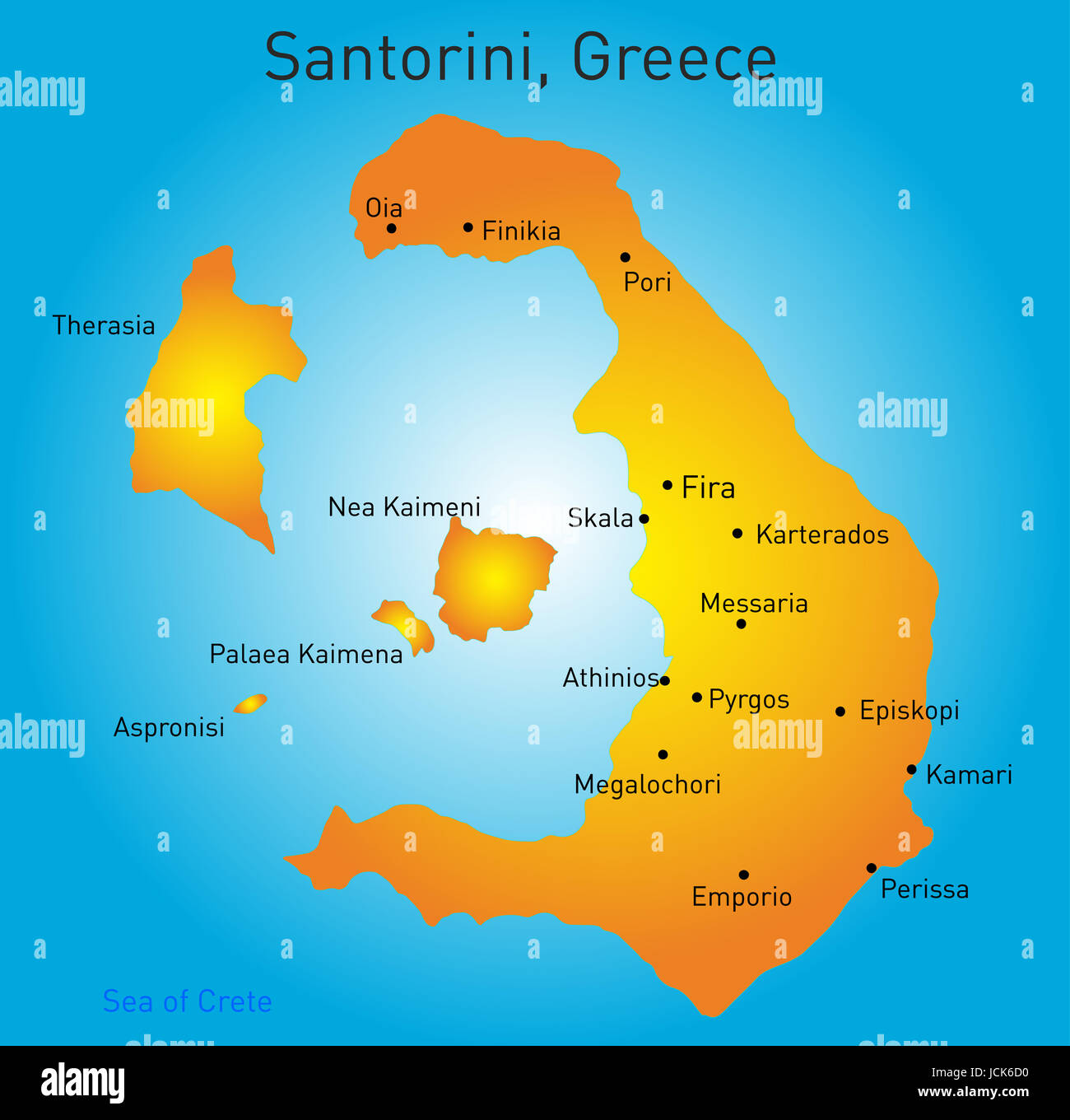 Farbe Vektorkarte von Santorin, Griechenland Stockfoto