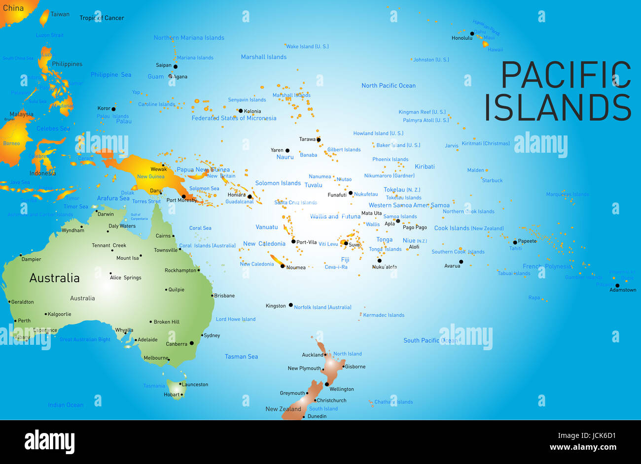 Farbe Vektorkarte von pazifischen Inseln Stockfoto
