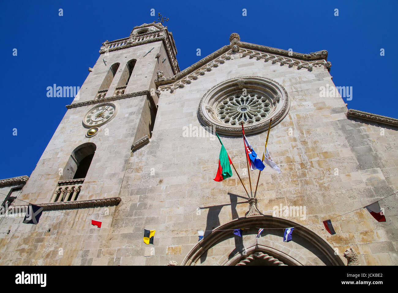 Kathedrale von San Marco in der Altstadt von Korcula, Kroatien. Korcula ist eine historische Festungsstadt an der geschützten Ostküste der Insel Korcula Stockfoto