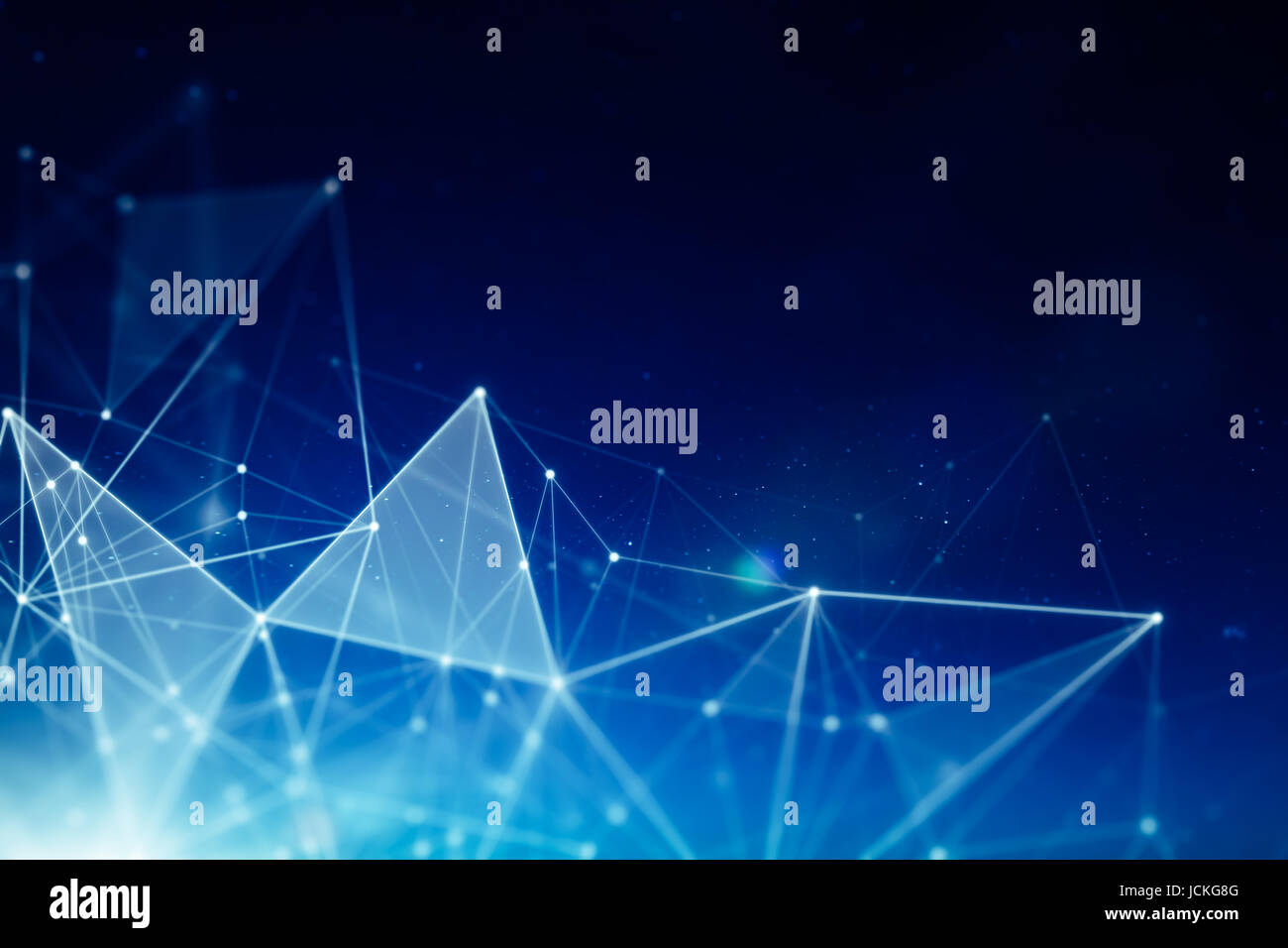 Abstrakte verbundenen Punkte drahtlose Kommunikationsnetz auf Platz Hintergrund, visuelle abstraktes Bild, Internet der Dinge. Stockfoto