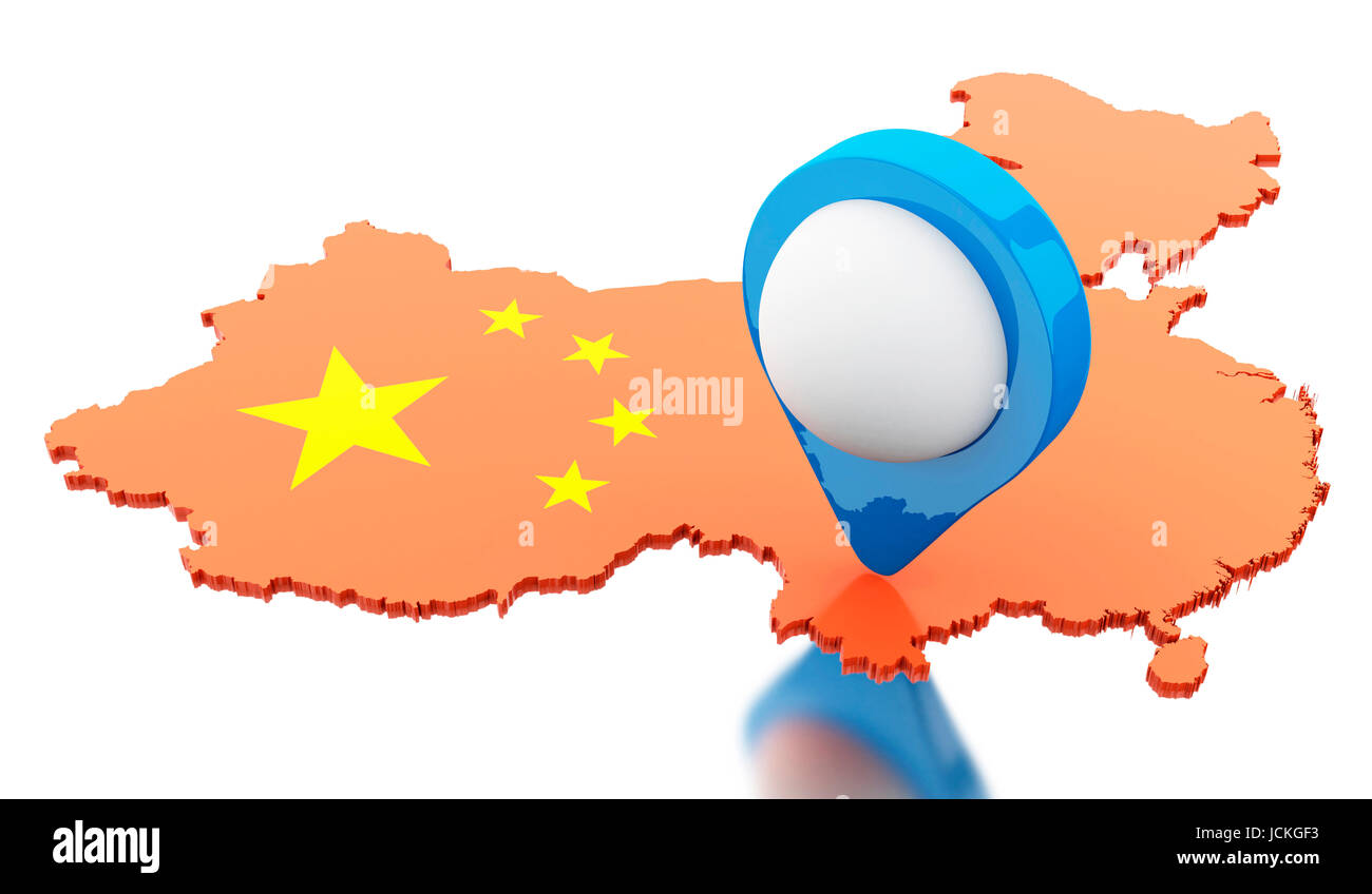 3D Renderer Bild. China-Karte mit Zeigern. Reisekonzept. Isolierten weißen Hintergrund Stockfoto