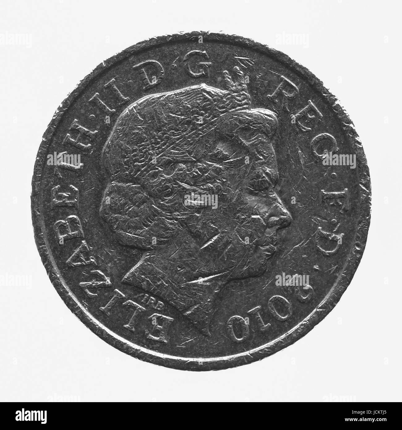 LONDON, ENGLAND, UK - 23. November 2013: HM The Queen Elizabeth II auf ein Pfund-Münze aus dem Jahr 2010 über weißen isoliert Stockfoto