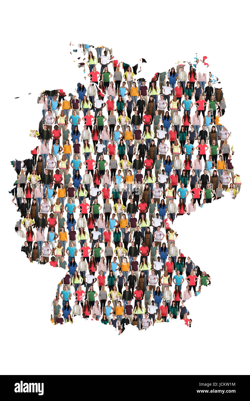 Deutschland Karte multikulturelle Gruppe von Menschen Integration Einwanderung Vielfalt isoliert Stockfoto
