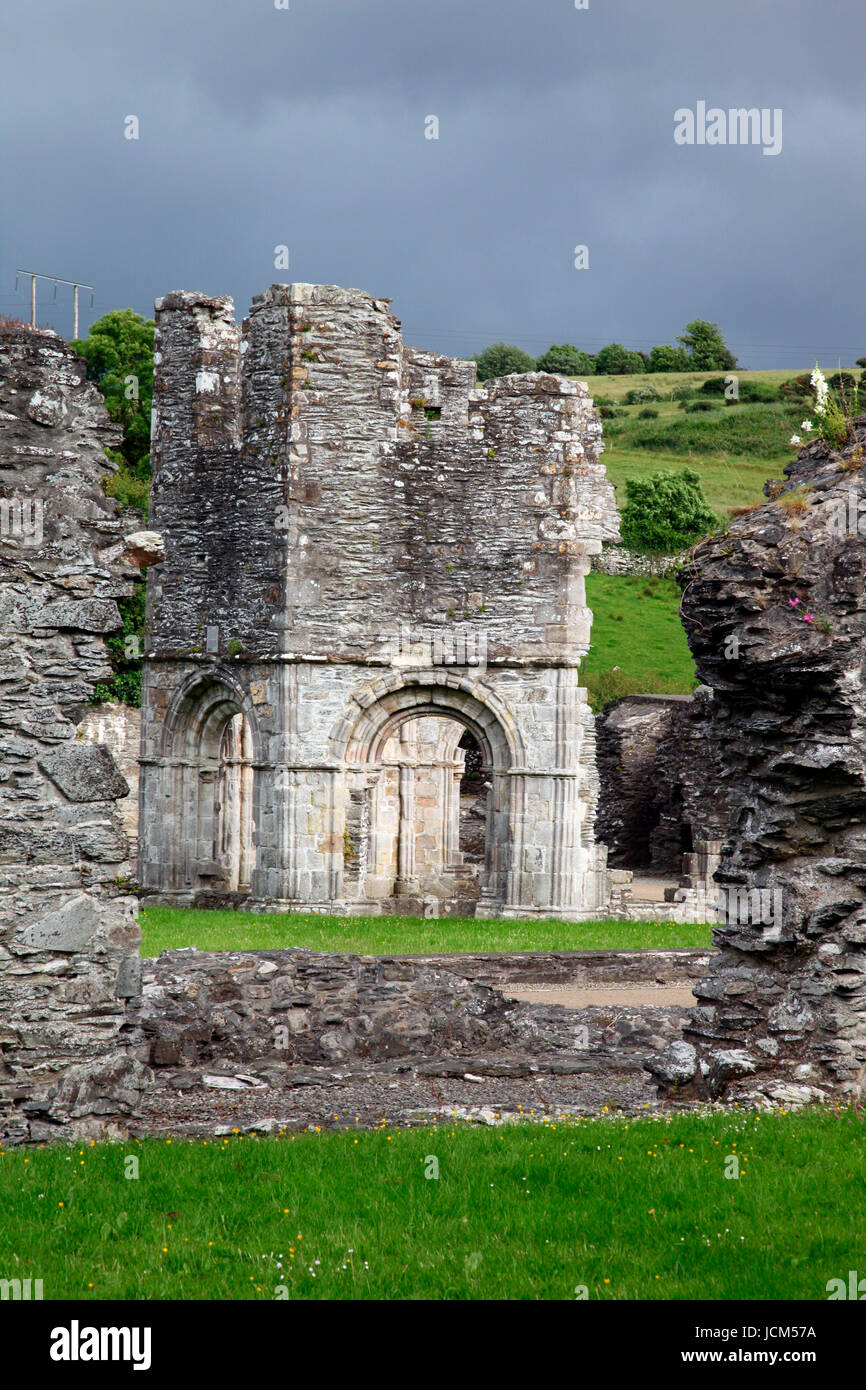 Achteckige Lavabo der ersten Zisterzienser-Abtei Mellifont Abbey, Irland Stockfoto