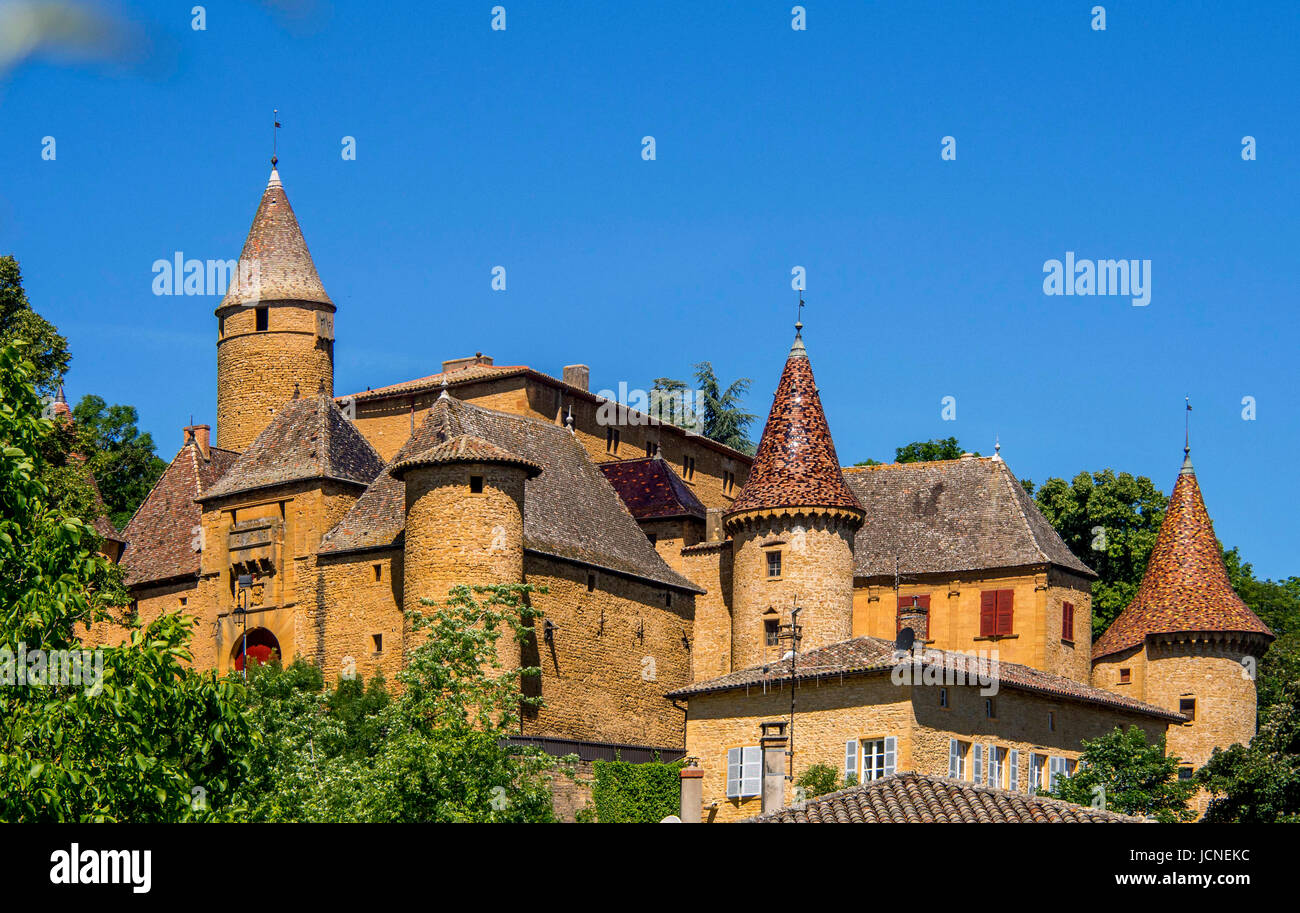 Schloss Jarnioux, Dorf Pierres Dorées, Beaujolais, Rhone, Region Auvergne-Rhône-Alpes, Frankreich, Europa Stockfoto