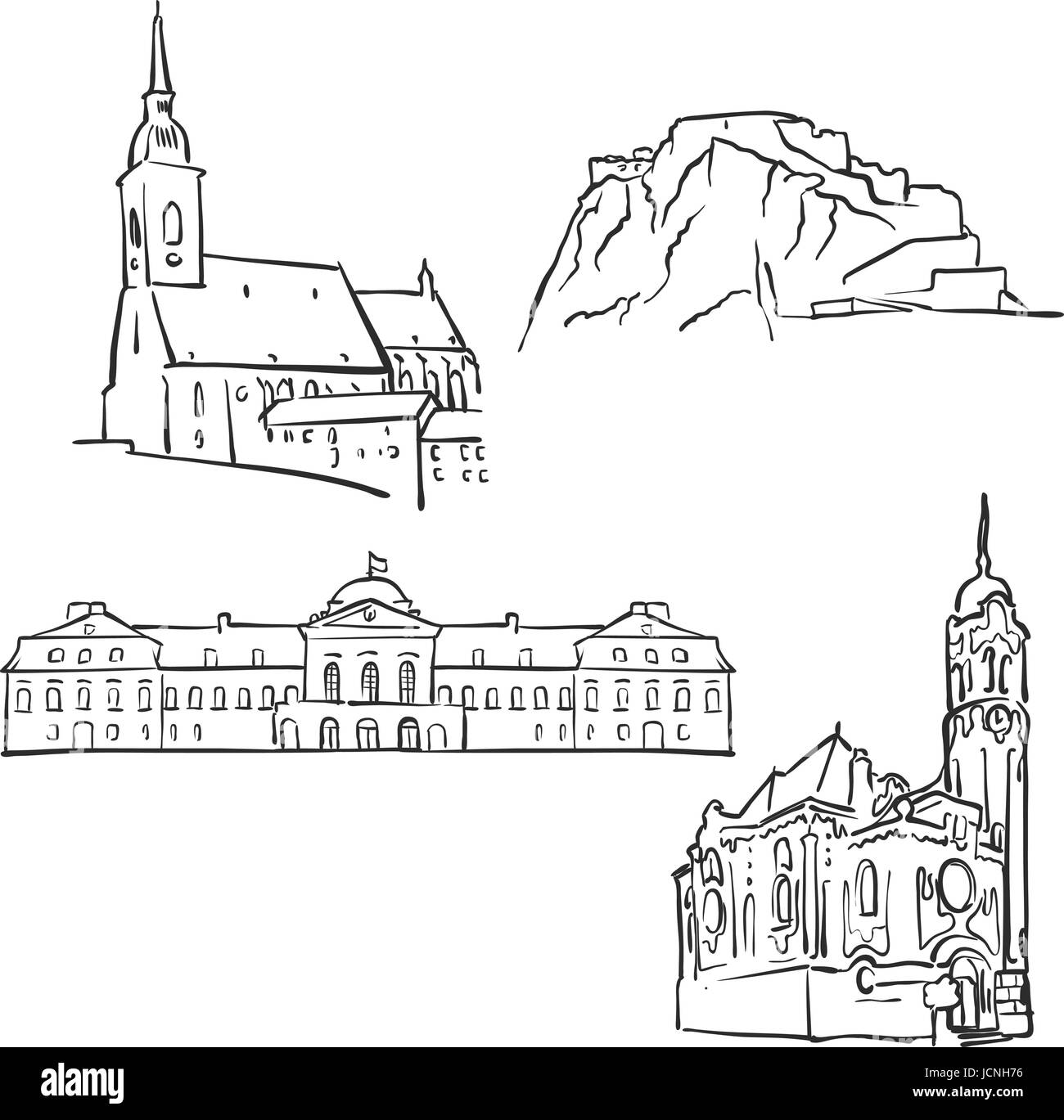 Bratislava, Slowakei, berühmte Gebäude, Monochrom beschriebenen Reisen Sehenswürdigkeiten, skalierbare Vektor-Illustration Stock Vektor