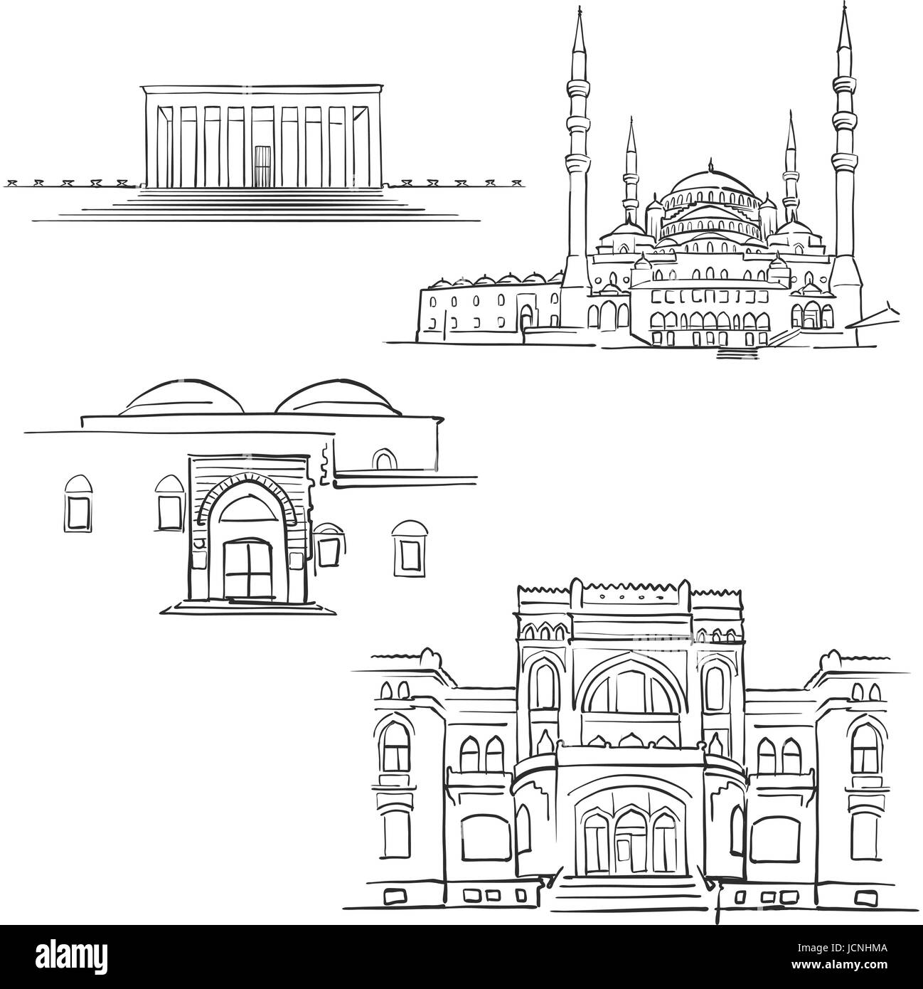 Ankara, Türkei, berühmte Gebäude, Monochrom beschriebenen Reisen Sehenswürdigkeiten, skalierbare Vektor-Illustration Stock Vektor