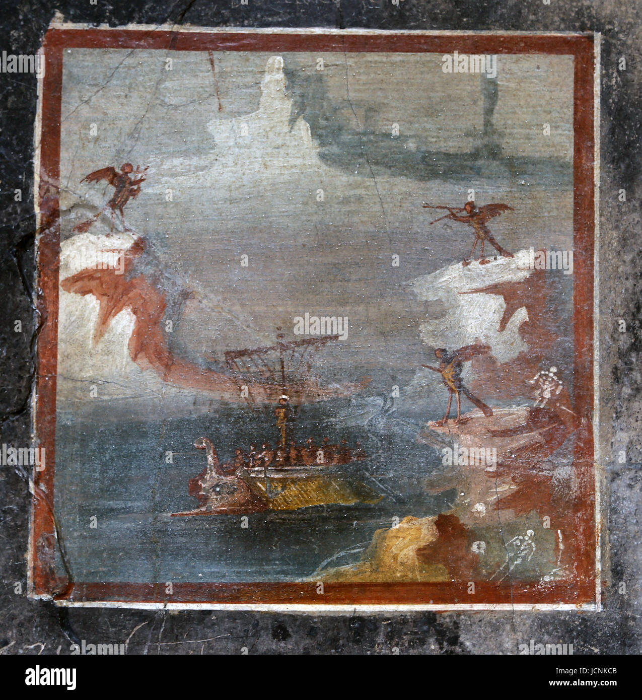Bemalte Wand: Odysseus widersteht den Gesang der Sirenen. Roman, ca. 50-75 n. Chr.. Von Pompeji. Italien. British Museum. London, UK. Stockfoto