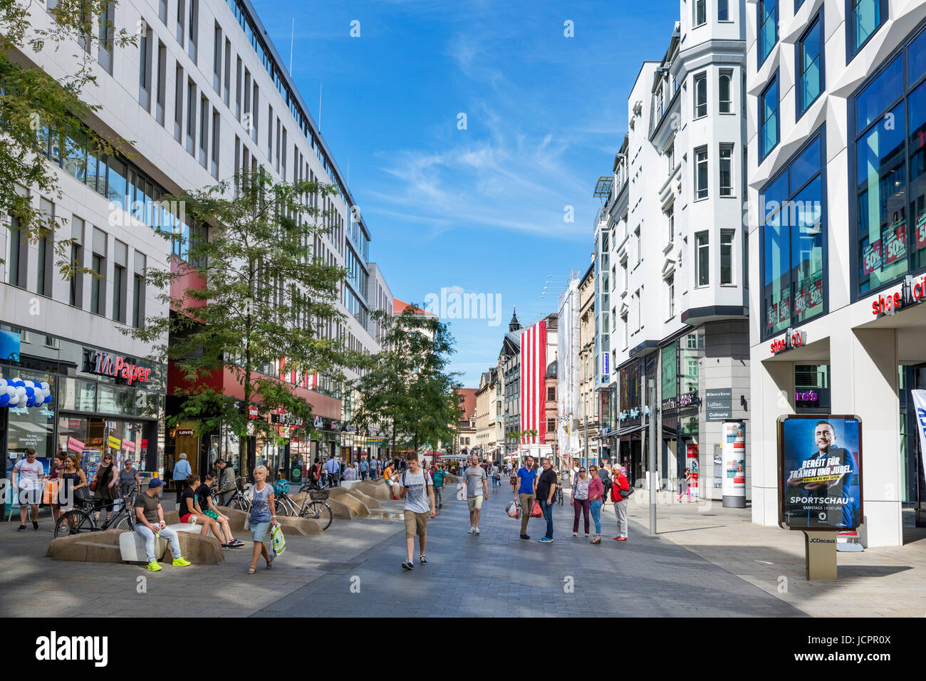 Geschäfte in der Grimmaischen Straße in der Stadtzentrum, Leipzig, Sachsen, Deutschland Stockfoto