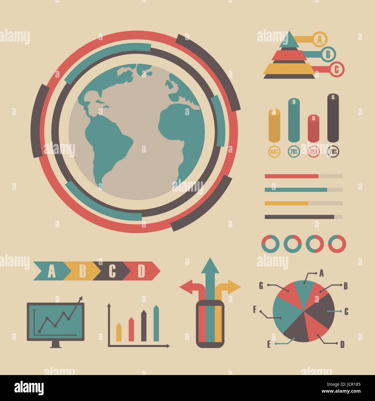 Vintage Grafik Infografik, Retro-flache Infografik Stock Vektor