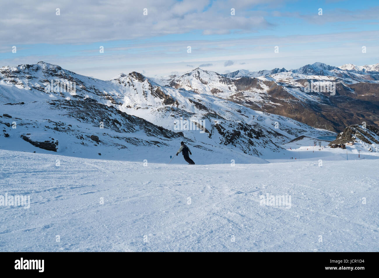 Skipiste in Val Thorens, Trois Vallees Komplex, Frankreich Stockfoto