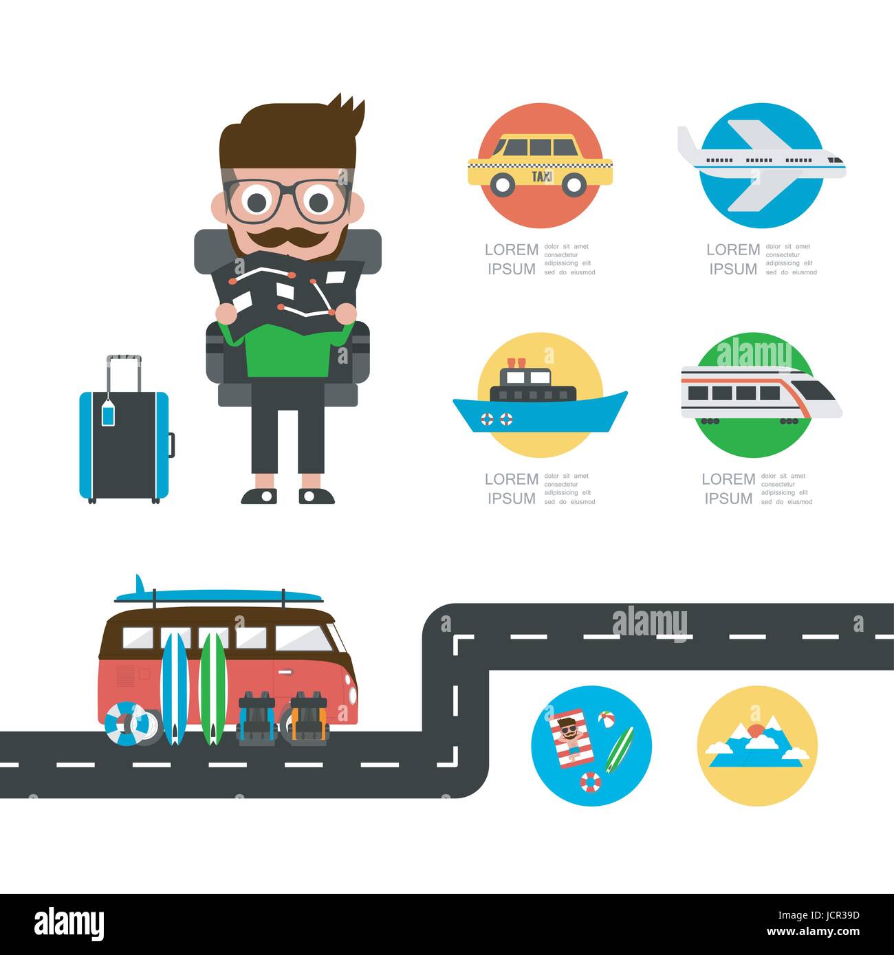 touristische Karte auf Urlaub, Reisen Infografik, isoliert auf weißem Hintergrund Stock Vektor