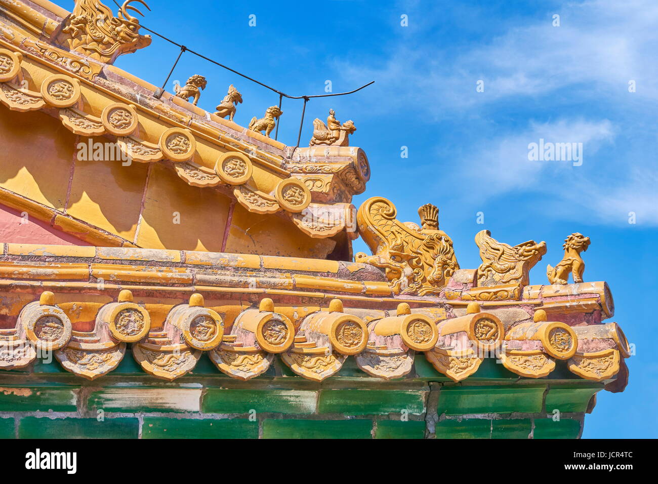 Giebel Dekoration am Ende des Daches, Verbotene Stadt, Peking, China Stockfoto