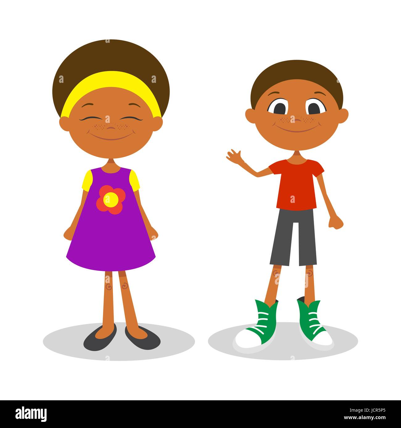 Vektor-Illustration der glückliche junge Afro amerikanische Jungen und Mädchen mit Sommersprossen Stock Vektor