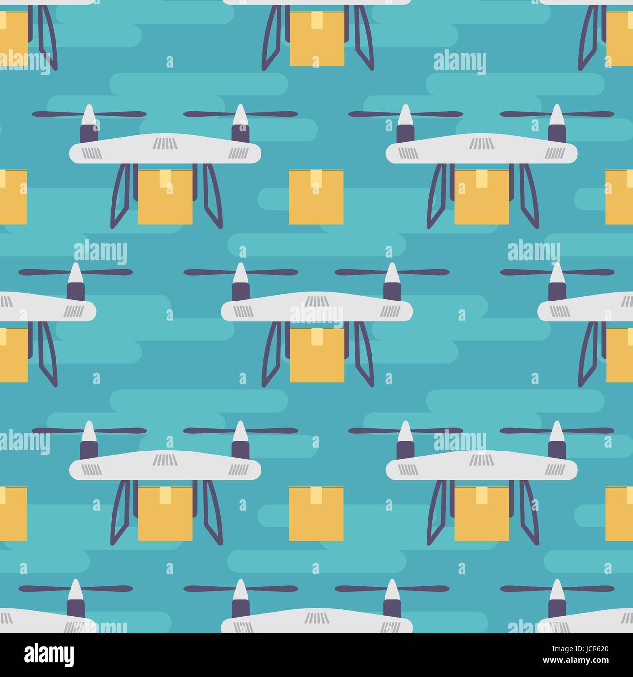 Vektor Musterdesign mit Quadrocoptern oder Drohnen Pakete tragen. Stock Vektor