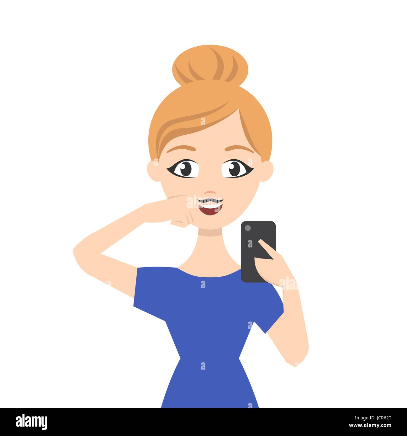 Vektor-Illustration von Mädchen, das Gesicht, die vorgibt, einen Schnurrbart tragen und selfie Stock Vektor